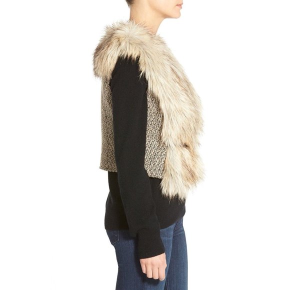 🆕 DENA Tweed and Faux Fur Vest Brown Beige Large - Picture 3 of 12
